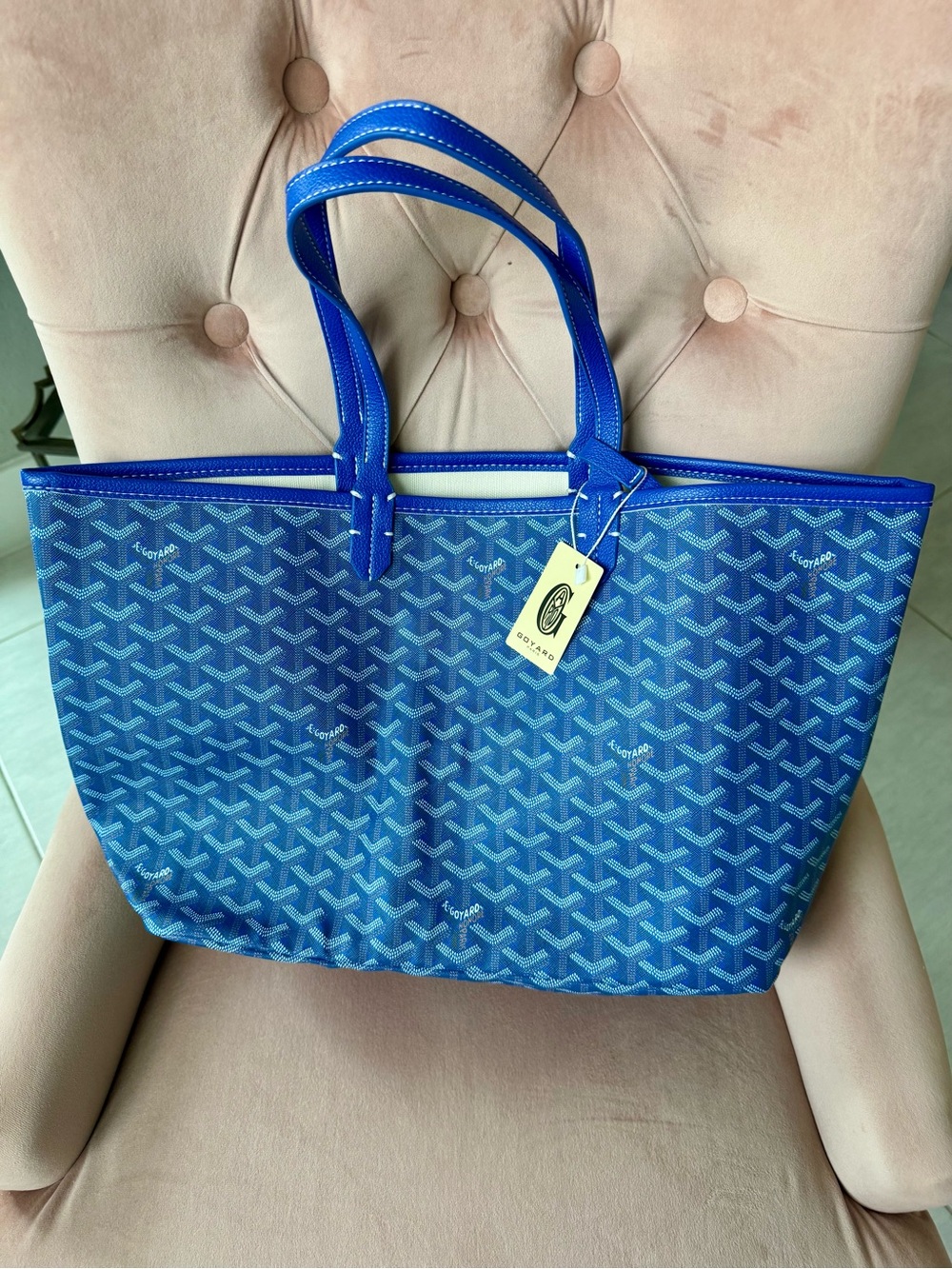 BRAND NEW Royal Blue Patterned Canvas Tote with Top Handles